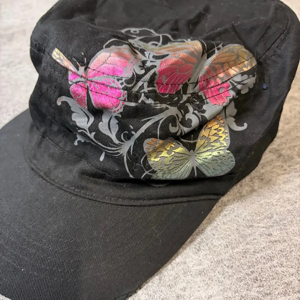Black Butterfly Metallic Y2k Cap